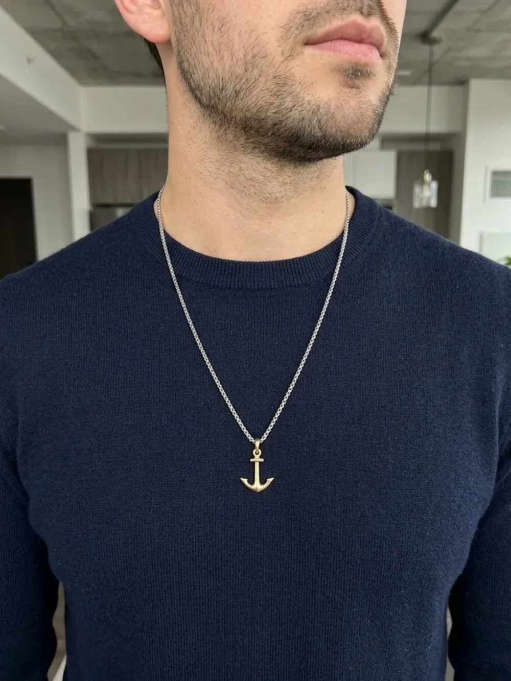 Anchor Pendant Box Chain Necklace Stainless Steel Gold Silver Nautical Unisex Je